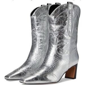Steve Madden Josefina Silver Metallic Western Boots Size 7.5